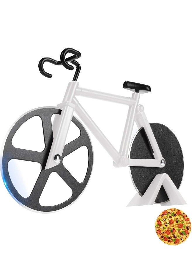 Bicycle Pizza Cutter, Bicycle Pizza Cutter Wheels Dual Stainless Steel Super Sharp Blades Slicer with Non-stick Coating, Stainless Steel Pizza Wheel Slicer for Pizza Lovers HolidayKitchen Gadget